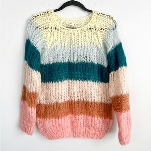 NWOT Maiami Mohair Striped Colorblock Balloon Sleeve Turtleneck Sweater Warm S.